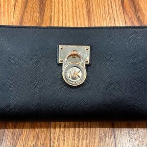 Michael Kors Large Hamilton Black Pebbled Leather Wallet Button Snap,defects‎